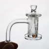 Quartz Spinner Banger Conjunto de fumantes Acessórios para fumantes Borda chanfrada e padrão de escultura profunda na tigela com 1 vidro Terp Pearls 1 carboidrato Cap 1 Cone de vidro para bongos de tubo de água