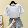 Harajuku Maglia Patchwork Corea T Shirt Donna Estate Manica corta Appliques TShirt Top Casual Rosa Tee Shirt Femme 210604