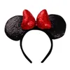 13 Colors Girl Cute Black Mouse Sequin Crown Ears Hairband Bow Kids Bling Glitter Hair Sticks Bands Holiday Accessories For Children M3701