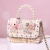 プリンセスガールズダイヤモンドパールハンドバッグ子供布のフラワークマ人形パターンクロスボディミニ財布子供誕生日プレゼントバッグ