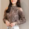 Coffee Rose Sexy Mesh Women Top Spring Blouses Shirts Ruffle Long Sleeve Cold Shoulder Tops Causal Pleated Blusas 21302