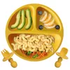 100% Food Approva stoviglie per bambini in silicone con ventosa Piatto per bambini e cucchiaio forchetta portatile Set di ciotole per alimenti per bambini Dropshipping 210226