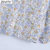 Zevity Femmes Vintage Floral Impression Casual Blouse Blouse Femme Simple Poitrine Kimono Chemise Chic Lin Blusas Tops LS9190 210603