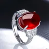 Bagues en cristal plaqué diamant pour femmes, bague en Agate verte platine ouverte rouge, décoration de haute qualité, style Cluster pour dames