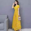 boho clothing korean dresses for women 2021 fashion Chiffon short sleeve holiday beach Vintage floral Long dress yellow elegant X0521