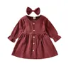 crianças roupas meninas vestido de cor sólida crianças algodão linho princesa vestidos com cabelo primavera outono moda boutique roupas bebê