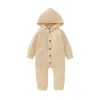 2020Baby Vår Höstkläder Nyfödd Spädbarn Baby Boy Girls Kid Solid Långärmad Hooded Knappfickor Romper Vinter Varm 1723 B3