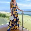 Boho Kleid Frauen V-ausschnitt Gedruckt Elegante Casual Mode Chic Dame Frau Maxi Kleid Sommer Strand Sommerkleid 210709