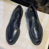 Rivets Cow Handmade Mens Derby Genuine Leather Thick Heel Fashion British Style Brogue Work Shoes 592