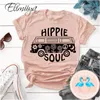 Elimiiya Hippie Soul Frauen T-Shirt Kurzarm Übergroßer Druck O-Ausschnitt T-Shirt weiblich lässig Damen Tops Damen T-Shirts 210306