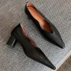 Damen-Pumps aus echtem Leder mit dickem High-Heel und spitzer Zehenpartie, elegante Damen-Pumps mit V-Öffnung, Retro-Kleid im weiblichen OL-Stil, heiß