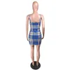 Plaid Seksowna sukienka Spaghetti Pasek Sundress Kobieta Wysoka Talia Płaszcze Klub Suknie Dla Kobiet Krótki Lato Mini Bez Rękawów Vestidos 210525