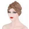 Donne musulmane Cross Twist Knot Cappelli in perline Hijab Eid Folds Islamic Cap Turban Fashi