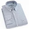 Kariertes, kariertes Oxford-Button-Down-Hemd für Herren, einzelne aufgesetzte Tasche, lässig, dicker Kontrast, Standard-Passform, langärmelige Gingham-Hemden 210705