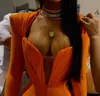 Mulheres pano vestido de noiva yousef aljasmi vestido de noite alto ombro laranja macacão plissado manga comprida labourjoisie kim kardashian kylie jenner