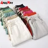 Garemay Cotton Leinenhose für Frauen Hosen losen lässige, hellliche Farbe Harem Plus Size's Sommer 220115