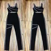 Women's Jumpsuits & Rompers 2021 Elegance Black Jumpsuit Two-piece Sleeveless Vestido Bodycon Celebrity Evening Party Bandage