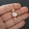 One Piece White Opal Rose Gold Flower Pendant Necklace For Women France Romantic Box Chain Wedding Neck Jewelry Gift