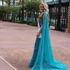 Sparkle Sequin Jumpsuit Evening Dresses 2021 High Neck with Chiffon Cape Pageant Dress Ankle Length Special Occasion Outfit