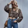 Damskie bluzy bluzy 2021 Lato Kobiety Swetry V-Neck Fashion Full Sleeve Luźne Odzież Przyczynowe Top Spring Leopard Krótka koszula