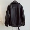 Fitaylor Spring Femmes Veste en cuir PU Faux With Belt Streetwear Moto Biker Black Coat BF Style Outsidediashear 210908