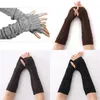 Fingerless Gloves 1Pair Women Winter Long Knitted Half Hollow Arm Sleeves Guantes Mujer M8694