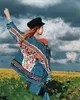 Giacca di jeans impreziosita da fiori bohémien Cappotto autunno-inverno da donna Appliques folk femminili Capispalla chic 210603