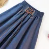 Kjolar Korsett Jean Skirt Kvinnors Denim Pleated Elastic High Waist Bandage Party 2021 Midi Summer Casual Saias Femininas