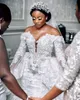 2021 Plus Size Arabski ASO EBI Luksusowe Koronki Zroszony Suknie Ślubne Mermaid Długie Rękawy Suknie Ślubne Vintage Suknie Ślubne ZJ966