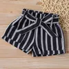 Filles Shorts Pantalons d'été Rayures noires et blanches + Ceinture Bébé Coton pour enfants 210528