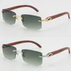 Ganze randlose 3524012 Sonnenbrille Gutes Holz Vintage Retro Frauen Holzgläser Grüne Linsengröße 5618135 mm Unisex9932428