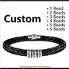 Personalized Mens Braided Genuine Leather Bracelet Stainless Steel Custom Beads Name Charm Bracelet For Men With Family Names Dh11T L6Rte