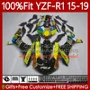 Carrosserie OEM pour YAMAHA YZF-R1 YZF1000 YZF R 1 1000CC YZFR1 15 16 17 18 19 Carénages 104No.13 YZF R1 1000 C 2015 2016 2017 2018 2019 YZF-1000 15-19 Corps d'injection noir brillant