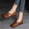 Sandalias de mujer retro zapatos de cuero genuino 2021 de verano plano de verano con deslizamiento en mujeres hechas a mano simple