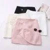 Tweed Skirts for Women Solid High Waist Slimming Autumn Spring Buttons Double Breasted Wool Mini Skirt 210705