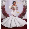 Crystal African Off Shoulder Mermaid Wedding Dresses Luxury Long Sleeves aso ebi nigerian Open Back Sheer Lace Bridal Gown