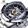 Forsining Stainless Steel Waterproof Mens Skeleton Watches Top Brand Luxury Transparent Mechanical Sport Male Wrist Watches 210804