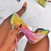 Jurk schoenen sexy iriserende slangenhuid hoge hak pomp hologram patchwork 12cm stiletto hakken python bedrukte puntige teen