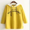 Autumn Cotton V Neck Letter Casual Pullovers Long Sleeve Sweatshirt Women Loose Shirts Black White Yellow Big Size Clothes 201204