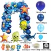 101pcs Thème du monde de l'océan Sous la mer Animal Ballons bleu foncé Garland Kit Décorations de fête d'anniversaire Enfants Baby Shower Party 210925