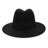 黒と赤の格子縞の底部パッチワークウールフェルトジャズフェドーラ帽子のための男性男性ワイドブリム2トーンパーティーフォーマルハットCap3973940