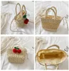 New Children Crochet Handbag Lovely Summer Kids Cherry Handmade Weaving One Shoulder Bags Girls Beach Messenger Bag C6948