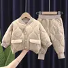 Warm Coat Cute Infant born Baby Girls Solid Clothes Long Pants 2pcs/Set Outfit Cotton Boys Tracksuit 0-5 Years 211025