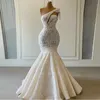 Koronki Suknie Major Perły Suknie Ślubne Syrenki Zroszony Seksowne Seksowne Suknie Ślubne na Wed Custom Made Vestidos de Novia