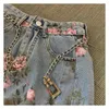 Streetwear Vintage Fiori Stampa Gonne lunghe in denim Estate Vita alta Slim Sexy Gonna dritta con spacco aperto Jeans Saias Donna 220221