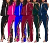 Kvinnors Tracksuits Kvinnor Leopard Patchwork Fashion Two Piece Suit Långärmad Stativ Collar Cold Shoulder Cardigan + Slitbyxor1