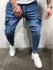 Männer Slim Fit Skinny Jeans Mode Elastische Taille Distressed Stretch Denim Jogger Löcher Gewaschen Zerstört Herren Große Tasche Hosen K137