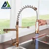 Rozina LED Light Kitchen Kamienny Rose Gold Led Pull Down Spring Kitchen baterie Dual Swivel Spout Crane Cold Water Miteber Taps 210724