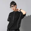 [EAM] T-shirt da donna nera con lettera scava fuori taglia grande colletto alla coreana mezza manica moda primavera estate 1W0 210722
