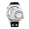 Montre-bracelets oulm 9591 Double fuseau horaire Men de décontracté Men039s montres entièrement masculin entièrement mâle regarder la mode pu argent casse masculine 5365145